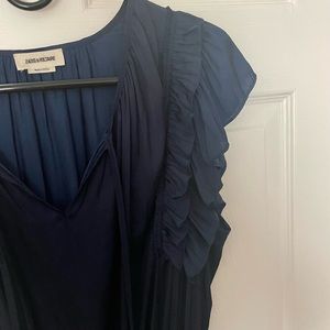 100% silk Zadig & Voltaire dark blue dress with sleeve detailing and side slit.